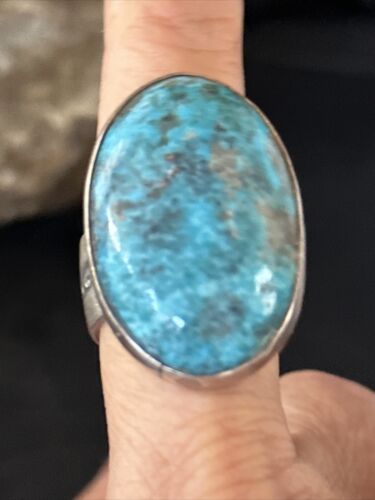 Navajo Sterling Silver Blue Kingman Turquoise Ring | Sz 10.5 | Authentic Native American Handmade | 14699