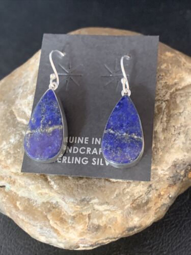 Navajo Blue Lapis Lazuli Dangle Drop Earrings | Sterling Silver | 1" | Authentic Native American Handmade | 14089