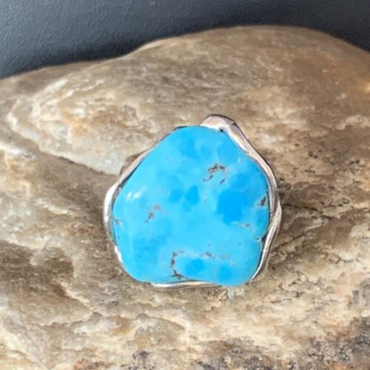 Navajo Blue Kingman Turquoise Ring | Sterling Silver | Sz 8 | Authentic Native American Handmade | 13542