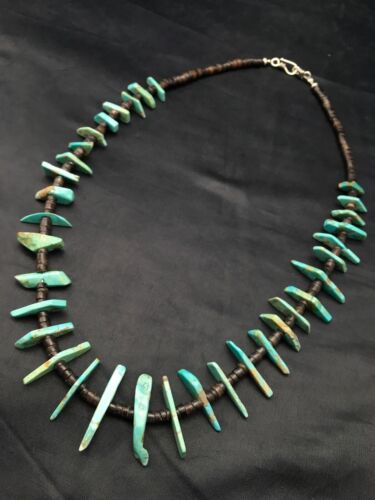 Navajo Green Turquoise & Bone Bead Necklace | Sterling Silver | 20" | Authentic Native American Handmade | 4360