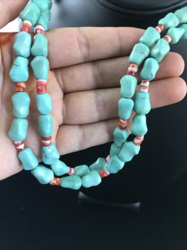 Native American Sterling Silver Blue Turquoise Spiny Oyster Necklace | 18" | 10062