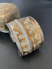 Navajo Pueblo Cuff Bracelet | Sterling Silver & Gold Filled | Authentic Native American Handmade | 1579