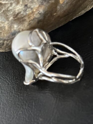 Women's White Baroque Pearl Adjustable Ring | Sterling Silver | Sz 7.5 | 14261