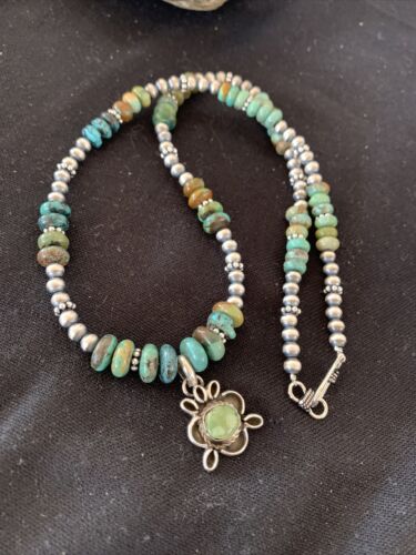 Men's Spiderweb Turquoise Pendant | Navajo Pearls Sterling Silver Necklace | Authentic Native American Handmade | 1017