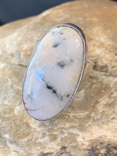 Southwestern Navajo Cinnabrite Ring | White Black | Sterling Silver | Sz 7.5 | 01560