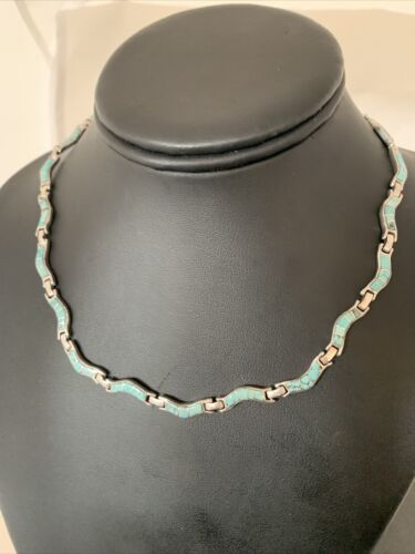 Sterling Silver Necklace with Spiderweb Turquoise & Opal Inlay Pendant | 16" | 01427