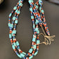 Native American Santo Domingo Turquoise Coral Bead Necklace | 3-Strand | 28" | 11988