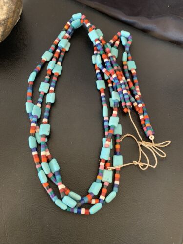 Native American Santo Domingo Turquoise Coral Bead Necklace | 3-Strand | 28" | 11988 - Masha USA