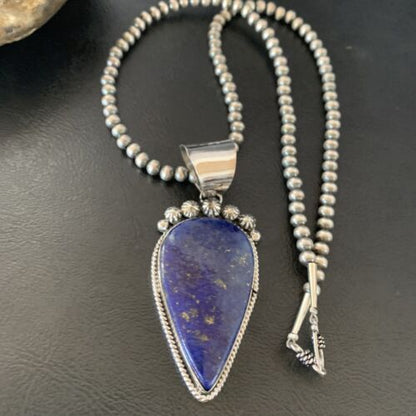 Native American Navajo Blue Lapis Pendant Necklace | Sterling Silver | Authentic Handmade | 11674