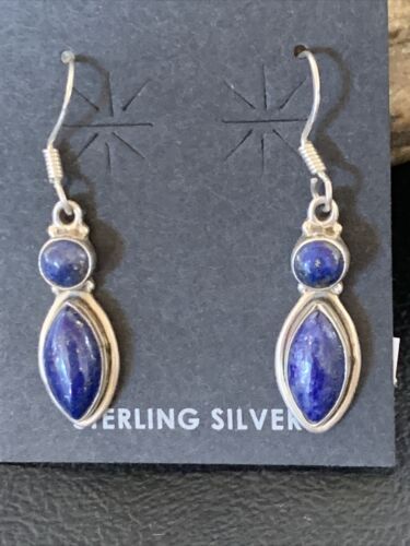 Navajo Lapis Lazuli Multi-Stone Dangle Drop Earrings | Sterling Silver | 0.9" | 12709