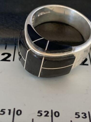 Navajo Black Onyx Inlay Band Ring | Sz 9 | Authentic Native American Handmade | 14165