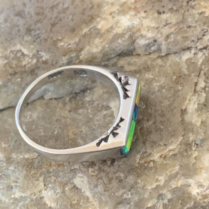 Native American Navajo Blue Pink Opal Inlay Ring | Sz 6.5 | Sterling Silver | 11289 - Masha USA