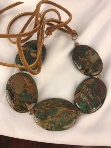Native Green Turquoise Sterling Silver Necklace Leather Cords Bracelet