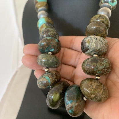 Navajo Pearl Jewelry | Graduated Sterling Silver Turquoise Necklace | Authentic Native American Handmade | 20" | 01753 - Masha USA