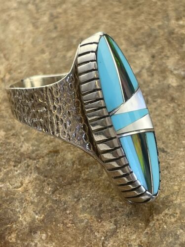 Southwestern Navajo Opal & Turquoise Inlay Ring | Sterling Silver | Sz 8 | 01615
