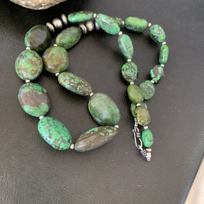 Navajo Graduated Green Nugget Turquoise Necklace | Sterling Silver | Authentic Native American | 21" | 10728