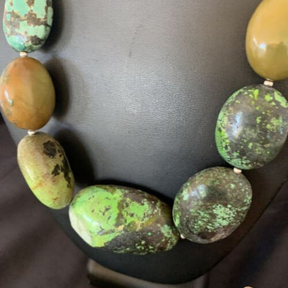 Navajo Sterling Silver Graduated Green Nugget Turquoise Necklace | Authentic Native American | 21" | 10726