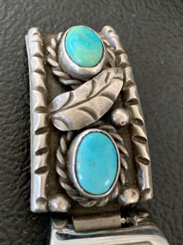 Vintage Navajo Sterling Silver Watch Tips | Old Pawn Blue Turquoise Band | Authentic Native American Jewelry