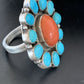 Navajo Blue Turquoise Coral Cluster Ring | Authentic Native American Sterling Silver | Multi-Stone | Sz 9.5 | 11507