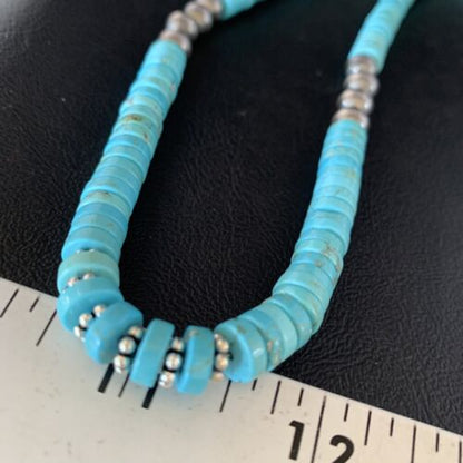 Southwestern Blue Turquoise Heishi Necklace | 8mm | 20" | Sterling Silver | 13935