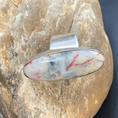 Navajo Men's White Black Cinnabrite Ring | Sterling Silver | Sz 7.5 | Authentic Native American Handmade | 1554