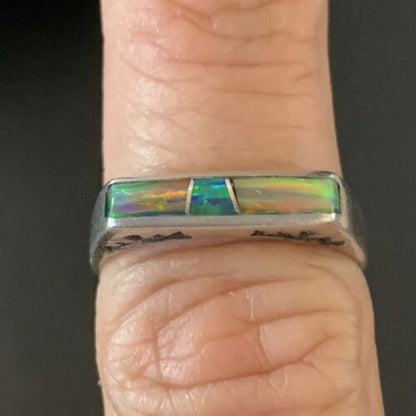 Native American Navajo Blue Pink Opal Inlay Ring | Sz 6.5 | Sterling Silver | 11289 - Masha USA