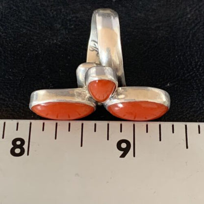Navajo Red Coral Multi-Stone Ring | Authentic Native American Sterling Silver | Multi-Stone | Sz 7.5 | 14214