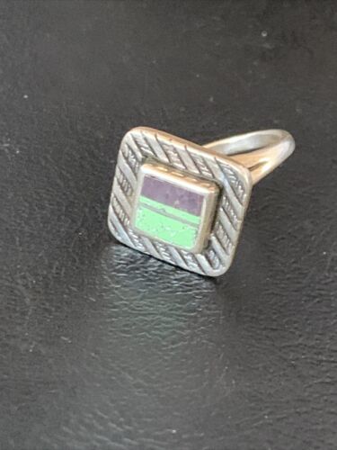 Navajo Multi-Color Green Gaspeite Sugilite Inlay Ring | Sterling Silver | Sz 6.25 | 13135
