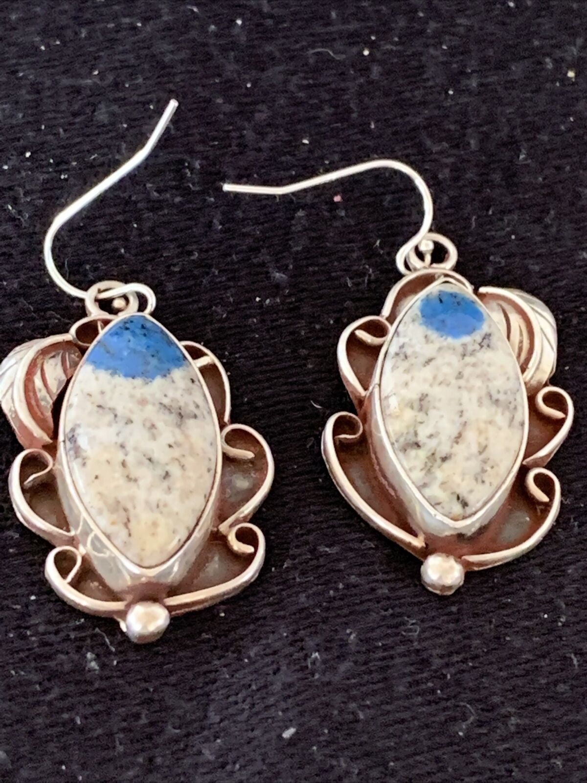 Navajo Azurite Quartz Dangle Earrings | Sterling Silver | Authentic Native American Handmade | 1249