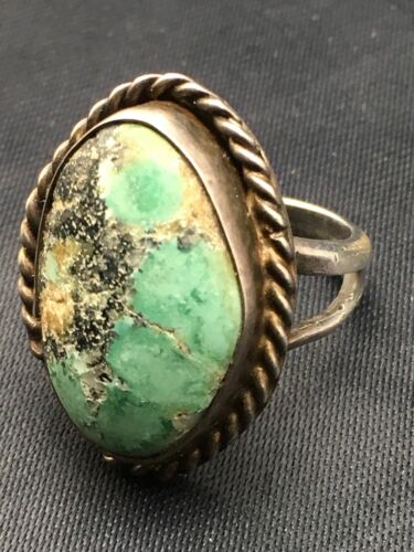 Navajo Blue Turquoise Old Pawn Ring | Sterling Silver | Sz 4.25 | Authentic Native American Handmade | 4408 - Masha USA