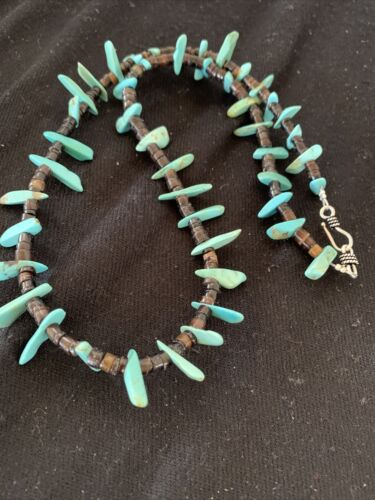 Navajo Green Turquoise Shell Bead Necklace | Sterling Silver | 19" | Authentic Native American Handmade | 00788
