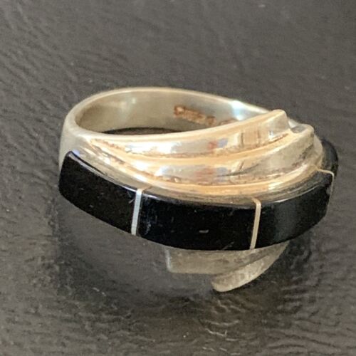 Native American Handmade Navajo Black Onyx Inlay Band Ring | Sz 6.5 | 12466