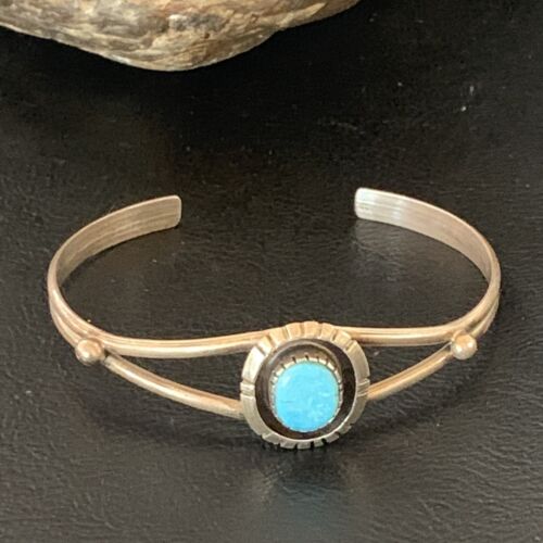Handmade Women's Sterling Silver Blue Kingman Turquoise Cuff Wire Bracelet | 12878