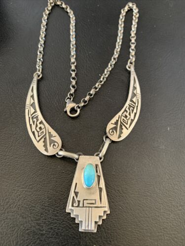 Native American Hopi Blue Kingman Turquoise Necklace & Earrings Set | Sterling Silver | 2101