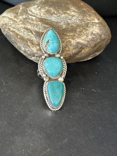 Navajo Blue Kingman Turquoise Multi-Stone Ring | Authentic Native American Sterling Silver | Sz 11 | 14497