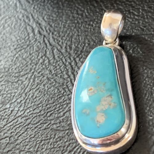 Navajo Blue Bisbee Turquoise Pendant | Sterling Silver | 1" | Authentic Native American Handmade | 1627