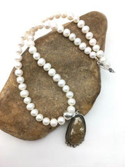 Nevada Turquoise and White Pearl Pendant Necklace | Sterling Silver | 20" | 4390