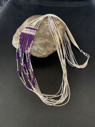 Navajo Purple Sugilite Heishi Necklace | 10 Strand Liquid Silver | Sterling Tube | 26" | 13058