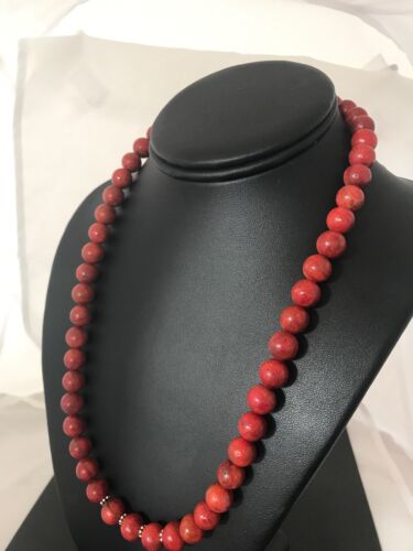 Southwestern Navajo Apple Coral Bead Sterling Silver Bead Necklace 11872