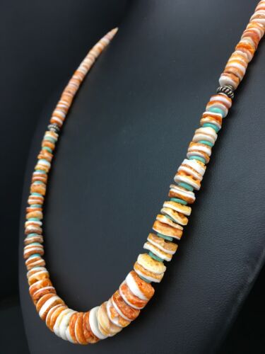Navajo Spiny Oyster Graduated Necklace | Sterling Silver | Authentic Native American | 21" | 4771