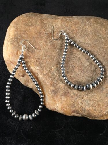 Navajo Pearls Sterling Silver Earrings | Handmade Native American Jewelry | Southwestern | 10200