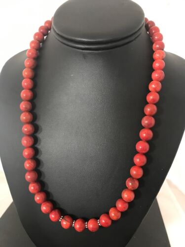 Southwestern Navajo Apple Coral Bead Necklace | Sterling Silver | Authentic Native American Handmade | 20" | 11872