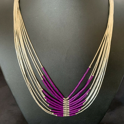 Sugilite Liquid Silver Heishi Necklace | 10 Strand | Sterling Tubes Pendant | 12299