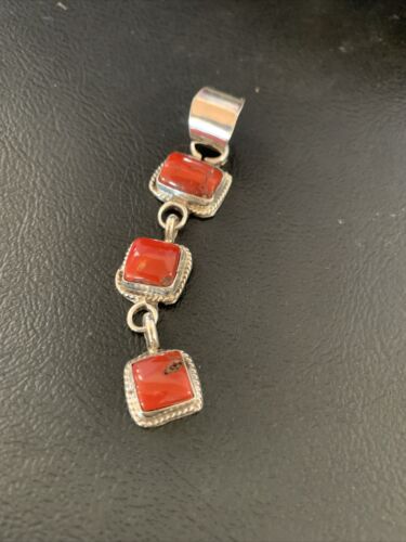 Navajo Red Coral Multi-Stone Pendant Necklace | Authentic Native American Sterling Silver | Multi-Stone | 13243