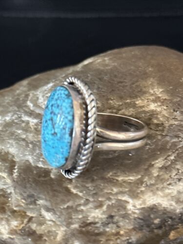 Navajo Blue Spiderweb Turquoise Ring | Sterling Silver | Sz 8 | Authentic Native American Handmade | 14697