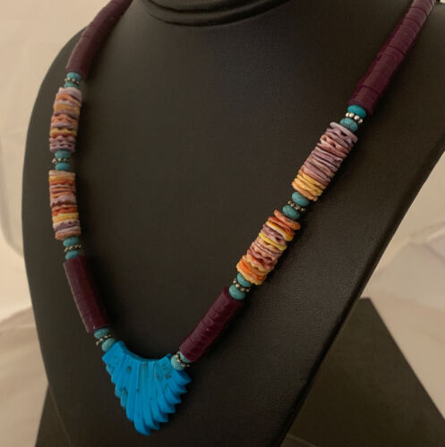 Santo Domingo Sugilite Turquoise Pendant Necklace | Sterling Silver | Authentic Native American Handmade | 22" | 612