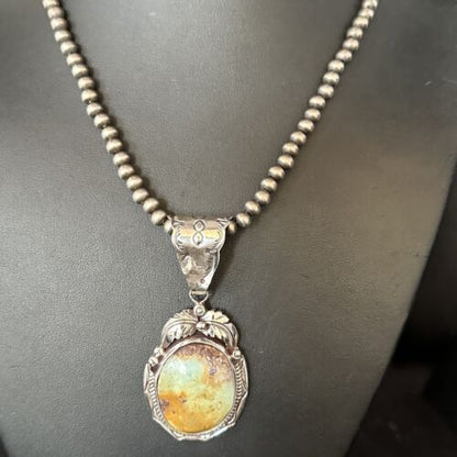 Navajo Blue Golden Hills Pendant Necklace | Sterling Silver | Authentic Native American Handmade | 14600