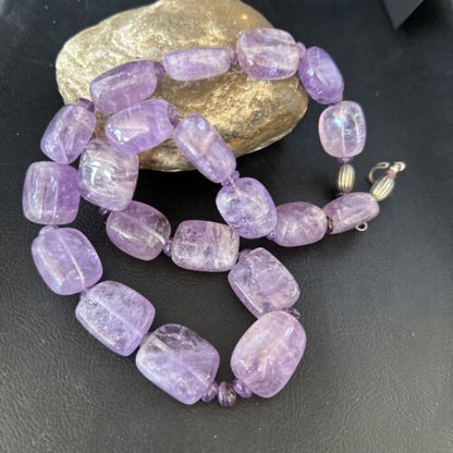 Navajo Chunky Purple Amethyst Necklace | Sterling Silver | 22" | Authentic Native American Handmade | 14297