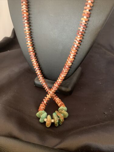 Navajo Turquoise | Purple Spiny Oyster | Pink Shell Necklace | Sterling Silver | Native American Handmade | 30" | 12255