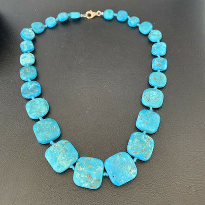 Ultra Rare Old Pawn Sleeping Beauty Turquoise Graduated Beads Necklace | Sterling Silver | 10411